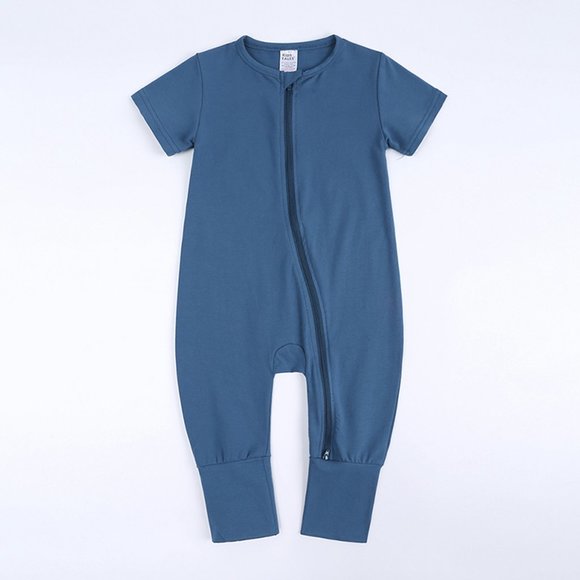 *NWT* BABY ROMPER Bodysuit Short Sleeve Long Leg Double Zipper Blue Cotton Boy - Picture 2 of 15